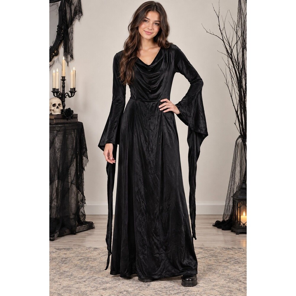 Gothic Vampire Dark Enchantress Black Velvet Strerchy Costume Dress Teen/Jr XL